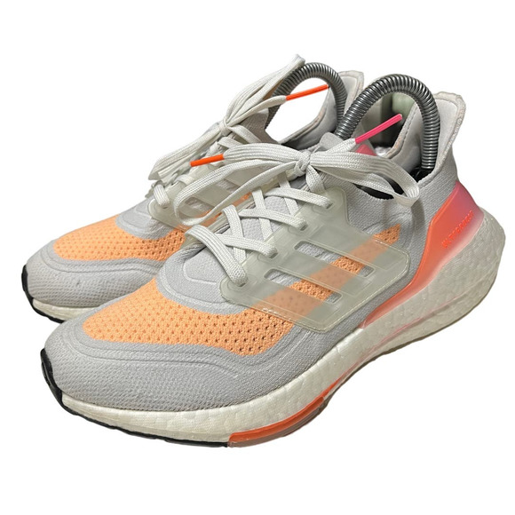 Adidas Ultraboost 21‎ Crystal White Acid Orange Shoes Women's Size 7 FY0400 - Picture 1 of 8